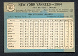 1965 Topps Baseball #513 New York Yankees Team NR-MT Back Faded 399588