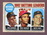 1968 Topps Baseball #001 N.L. Batting Leaders Roberto Clemente EX-MT oc
