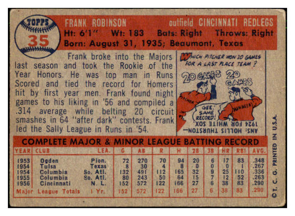 1957 Topps Baseball #035 Frank Robinson Reds VG-EX 441556 Kit Young Cards