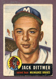 1953 Topps Baseball #212 Jack Dittmer Braves VG 448627