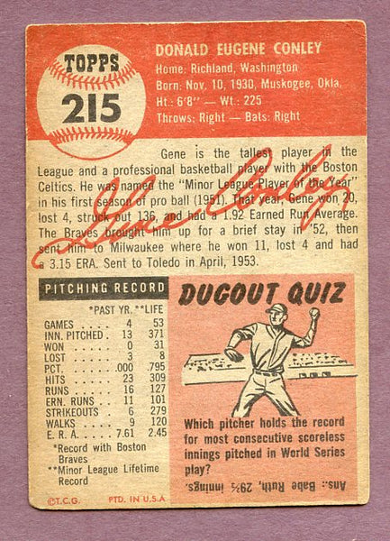 1953 Topps Baseball #215 Gene Conley Braves VG 448638