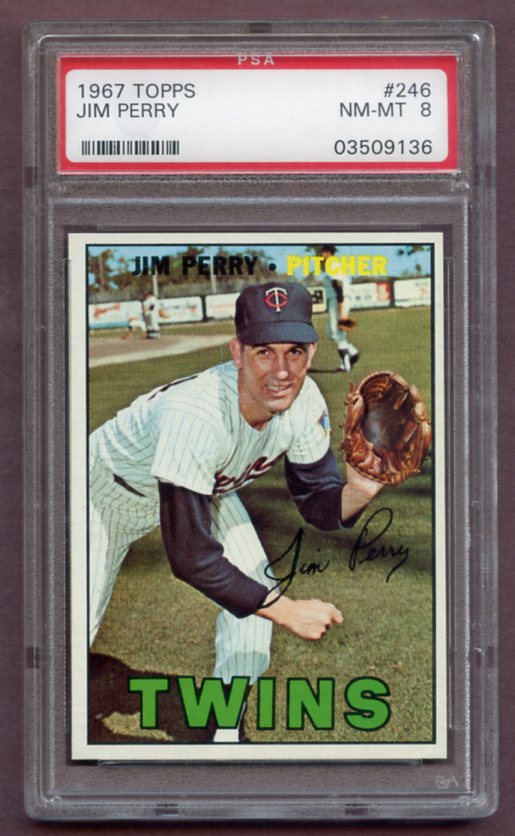 1967 Topps Baseball #246 Jim Perry Twins PSA 8 NM/MT 459274