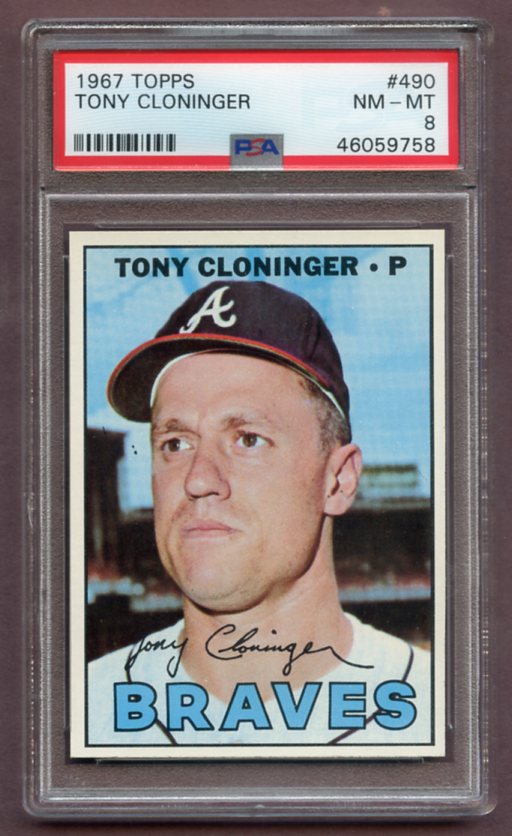 1967 Topps Baseball #490 Tony Cloninger Braves PSA 8 NM/MT 459543