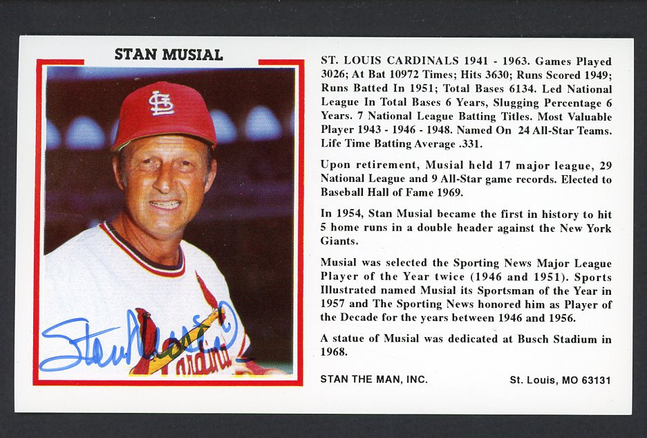 Stan Musial Stan The Man Inc. Postcard Signed 461545