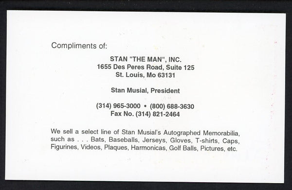 Stan Musial Stan The Man Inc. Postcard Signed 461545