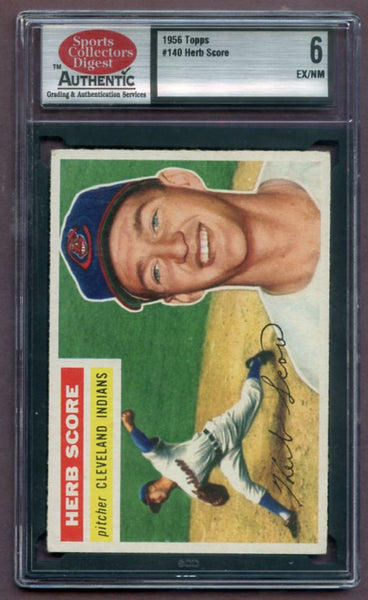 1956 Topps Baseball #140 Herb Score Indians SCD 6 EX-MT Gray 461954