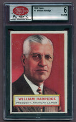1956 Topps Baseball #001 William Harridge President SCD 6 EX/NM White 461956
