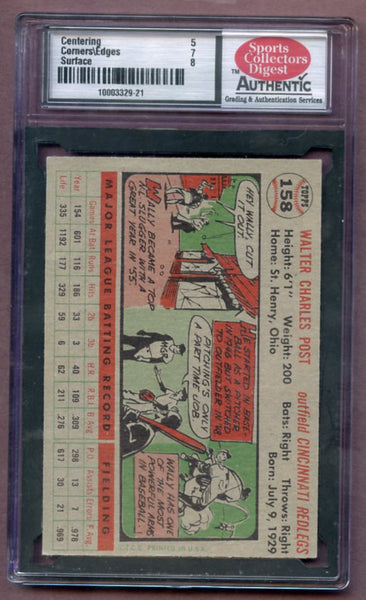 1956 Topps Baseball #158 Wally Post Reds SCD 6 EX-MT Gray 461973