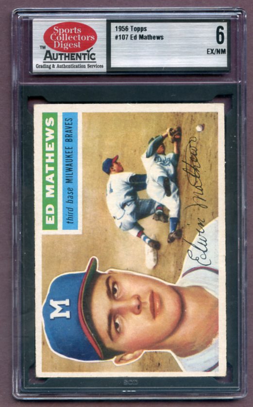 1956 Topps Baseball #107 Eddie Mathews Braves SCD 6 EX/NM Gray 462074