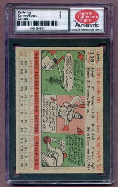 1956 Topps Baseball #118 Nellie Fox White Sox SCD 6.5 EX-MT+ Gray 462093