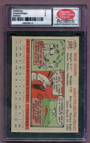 1956 Topps Baseball #120 Richie Ashburn Phillies SCD 6.5 EX-MT+ Gray 462102