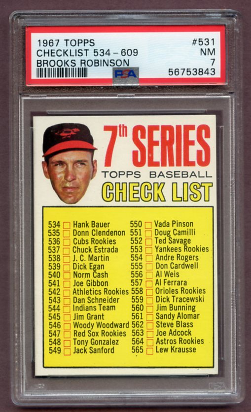 1967 Topps Baseball #531 Checklist 7 Brooks Robinson PSA 7 NM 462167