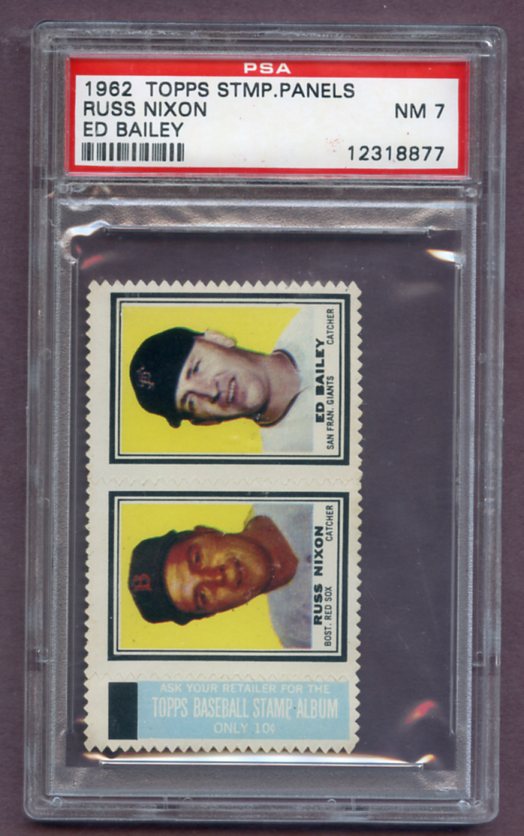 1962 Topps Baseball Stamp Panel Russ Nixon Ed Bailey PSA 7 NM
