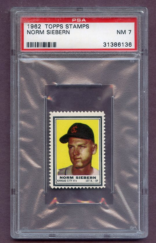 1962 Topps Baseball Stamps Norm Siebern A's PSA 7 NM