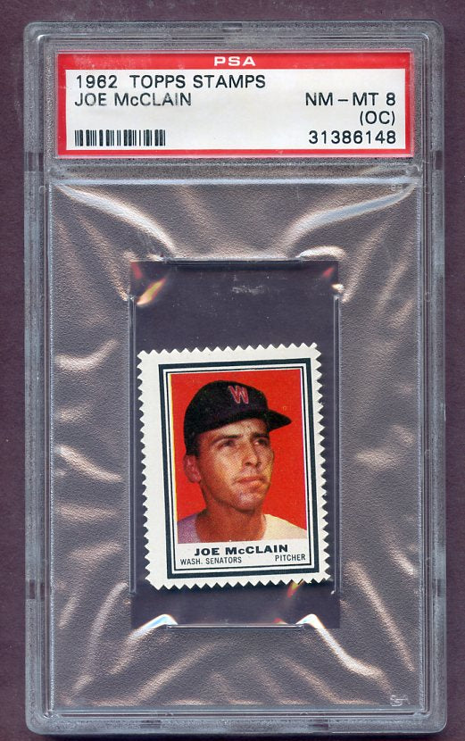 1962 Topps Baseball Stamps Joe McClain Senators PSA 8 NM/MT oc