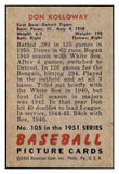 1951 Bowman Baseball #105 Don Kolloway Tigers EX-MT 463303