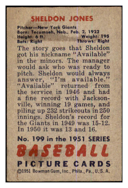 1951 Bowman Baseball #199 Sheldon Jones Giants EX-MT 463337
