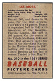 1951 Bowman Baseball #210 Les Moss Red Sox EX-MT 463341