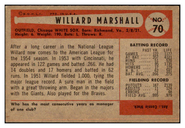1954 Bowman Baseball #070 Willard Marshall White Sox EX-MT 463491