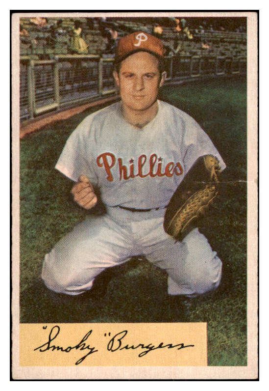 1954 Bowman Baseball #031 Smoky Burgess Phillies GD-VG ink back 463512