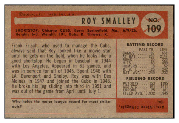 1954 Bowman Baseball #109 Roy Smalley Cubs EX-MT 463528