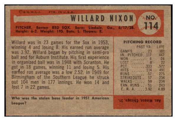 1954 Bowman Baseball #114 Willard Nixon Red Sox EX-MT 463574
