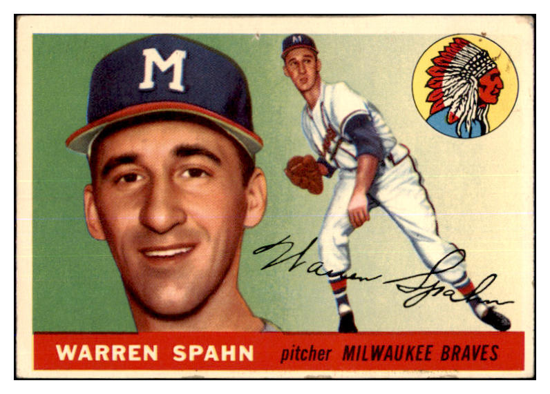 1955 Topps Baseball #031 Warren Spahn Braves GD-VG pin hole 463789