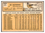 1963 Topps Baseball #275 Eddie Mathews Braves VG 463842