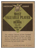 1961 Topps Baseball #472 Yogi Berra MVP Yankees VG-EX 463978