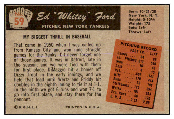 1955 Bowman Baseball #059 Whitey Ford Yankees VG-EX 464043