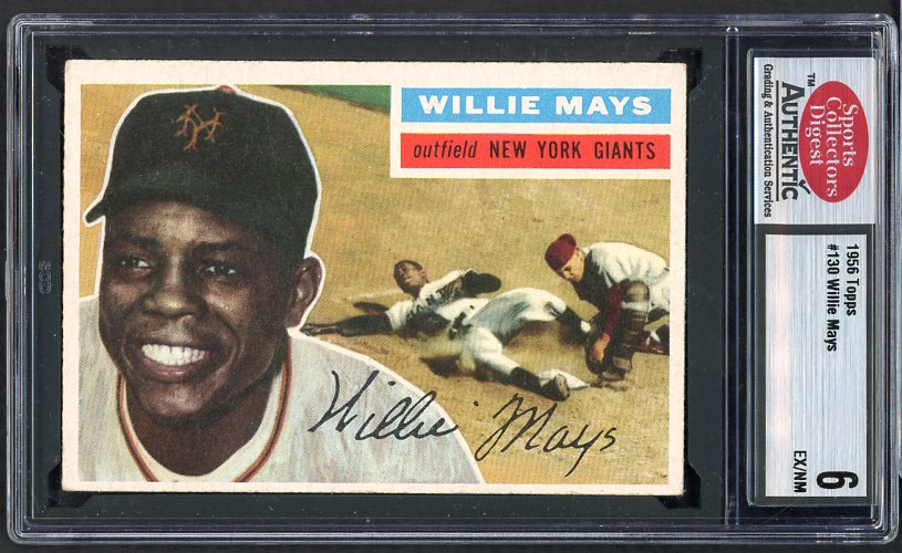 1956 Topps Baseball #130 Willie Mays Giants SCD 6 EX/NM Gray 464086