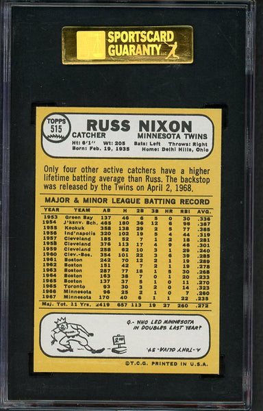 1968 Topps Baseball #515 Russ Nixon Twins SGC 88 NM/MT 464090 | Kit ...