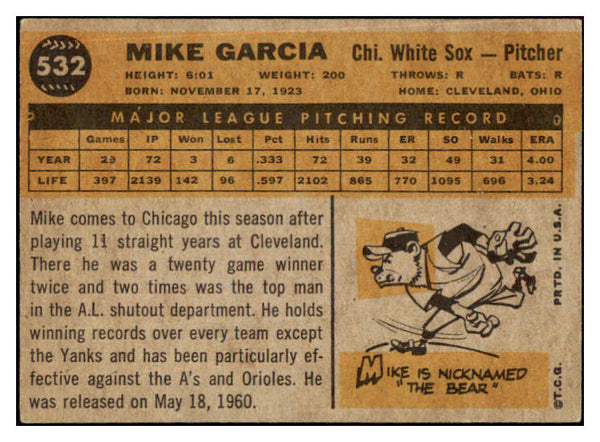 1960 Topps Baseball #532 Mike Garcia White Sox VG-EX 464343