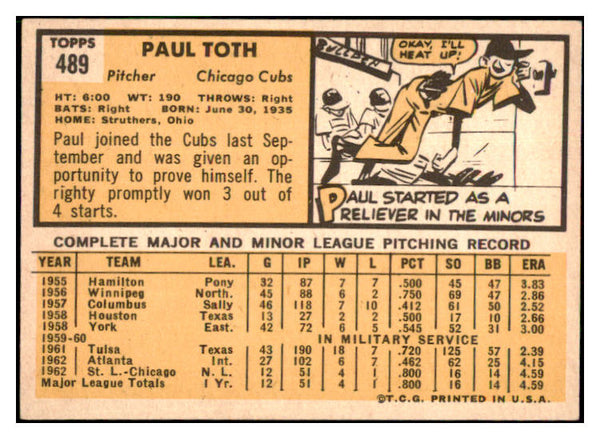 1963 Topps Baseball #489 Paul Toth Cubs EX-MT 464638