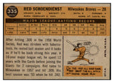 1960 Topps Baseball #335 Red Schoendienst Braves EX 464711