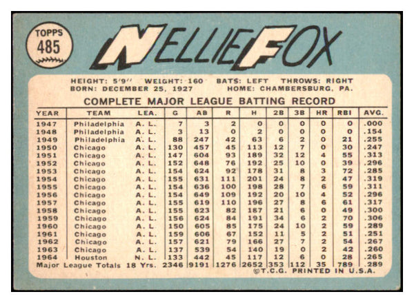 1965 Topps Baseball #485 Nellie Fox Astros VG-EX 466432