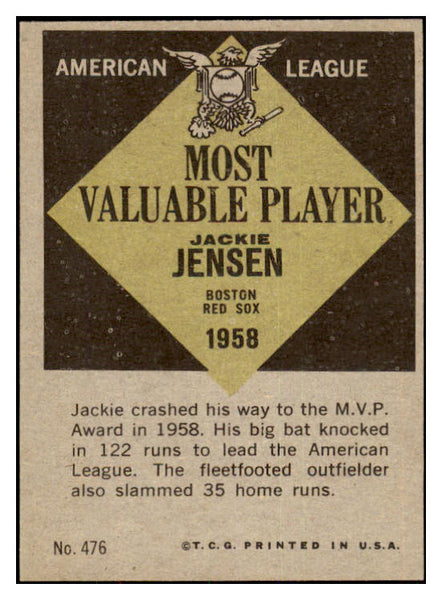 1961 Topps Baseball #476 Jackie Jensen MVP Red Sox EX-MT 466930