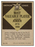 1961 Topps Baseball #476 Jackie Jensen MVP Red Sox NR-MT 466939