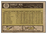 1961 Topps Baseball #423 Charlie Neal Dodgers EX 466994