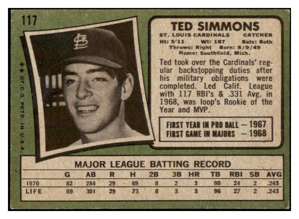 1971 Topps Baseball #117 Ted Simmons Cardinals GD-VG 467379