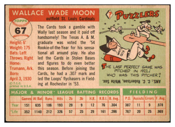1955 Topps Baseball #067 Wally Moon Cardinals VG-EX 467549