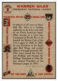 1956 Topps Baseball #002 Warren Giles President EX Gray 467604
