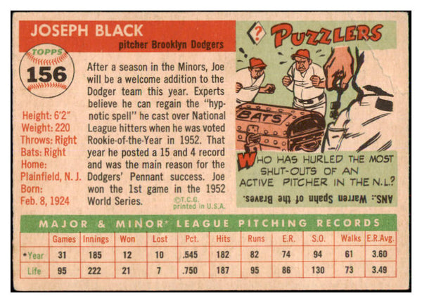 1955 Topps Baseball #156 Joe Black Dodgers GD-VG 467632