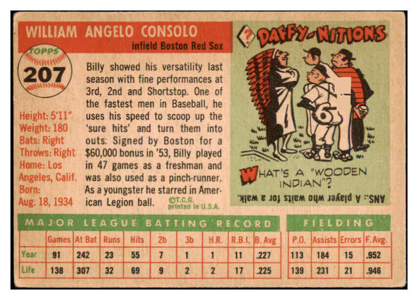 1955 Topps Baseball #207 Billy Consolo Red Sox VG 467672