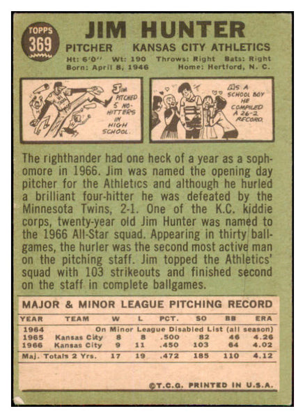 1967 Topps Baseball #369 Catfish Hunter A's GD-VG 467984