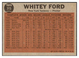 1962 Topps Baseball #315 Whitey Ford IA Yankees EX-MT 468136