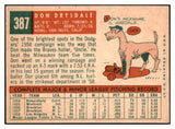 1959 Topps Baseball #387 Don Drysdale Dodgers EX 468142