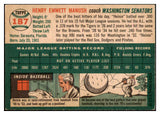 1954 Topps Baseball #187 Heinie Manush Senators EX-MT 468173