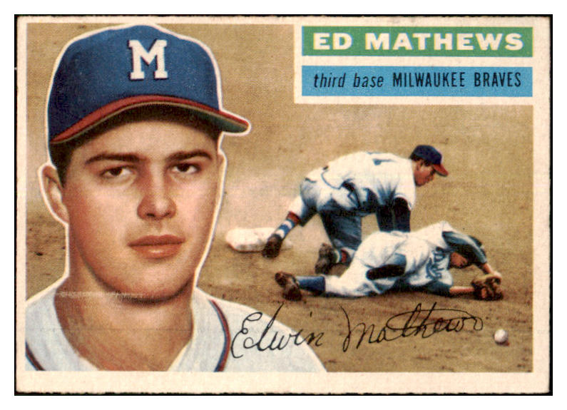 1956 Topps Baseball #107 Eddie Mathews Braves EX Gray 468179