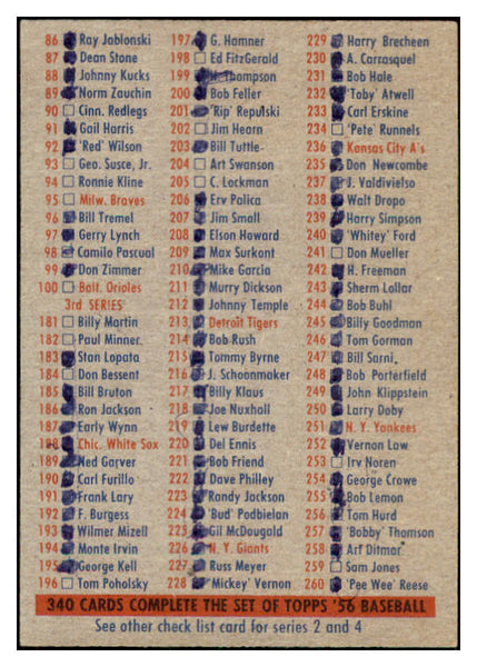 1956 Topps Baseball Checklist 1/3 EX-MT Marked 468189